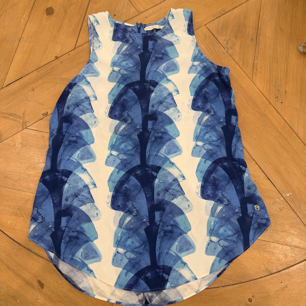 Marie Oliver Sleeveless Blue Patterned Top XS. EEEEUC.